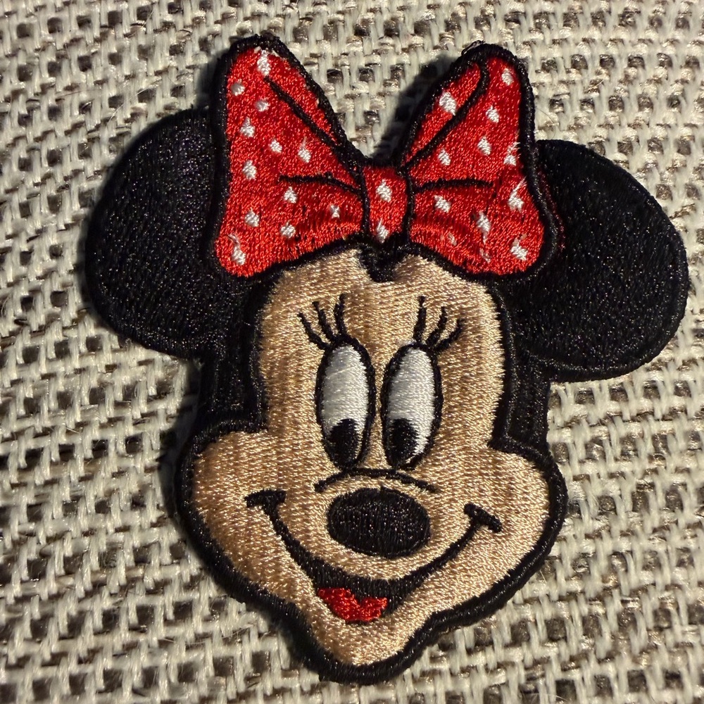 Embroidered Minnie Mouse Patch with Red Polka Dot Bow